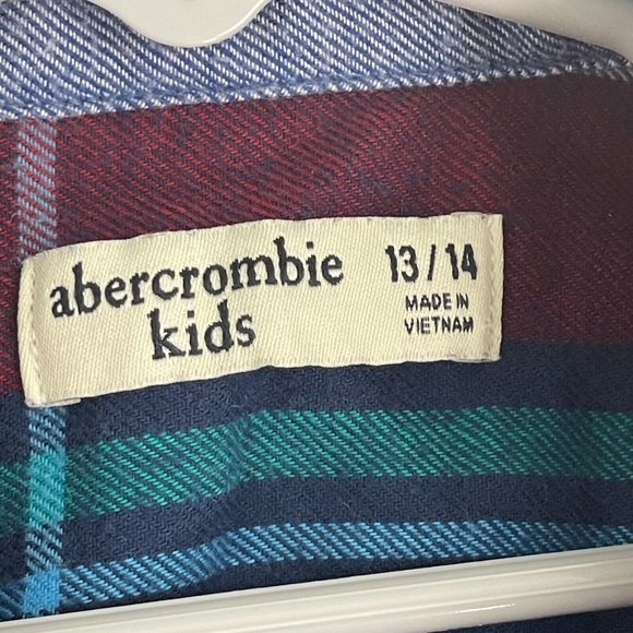 Abercrombie Kids Boys Flannel Shirt Size 13-14 Red Blue White Plaid Long Sleeve - Picture 9 of 15